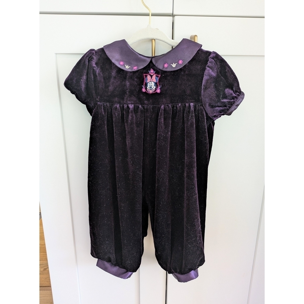 Y2K Disney Embroidered Baby Minnie Purple Velour Pantsuit With Peter Pan Collar